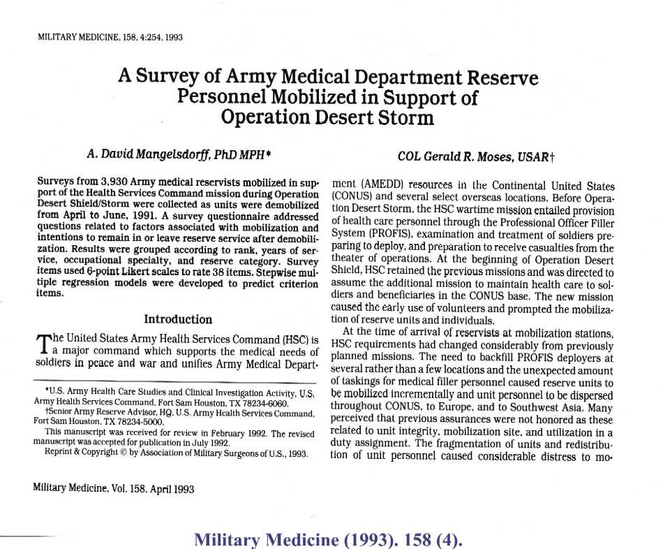 Survey Support of Operation Desert Storm